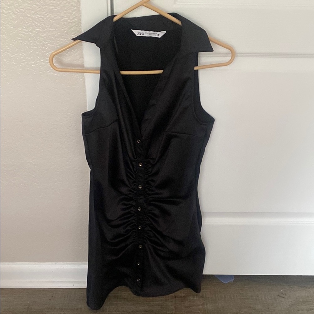 Zara Black Ruched Sheath Mini Dress